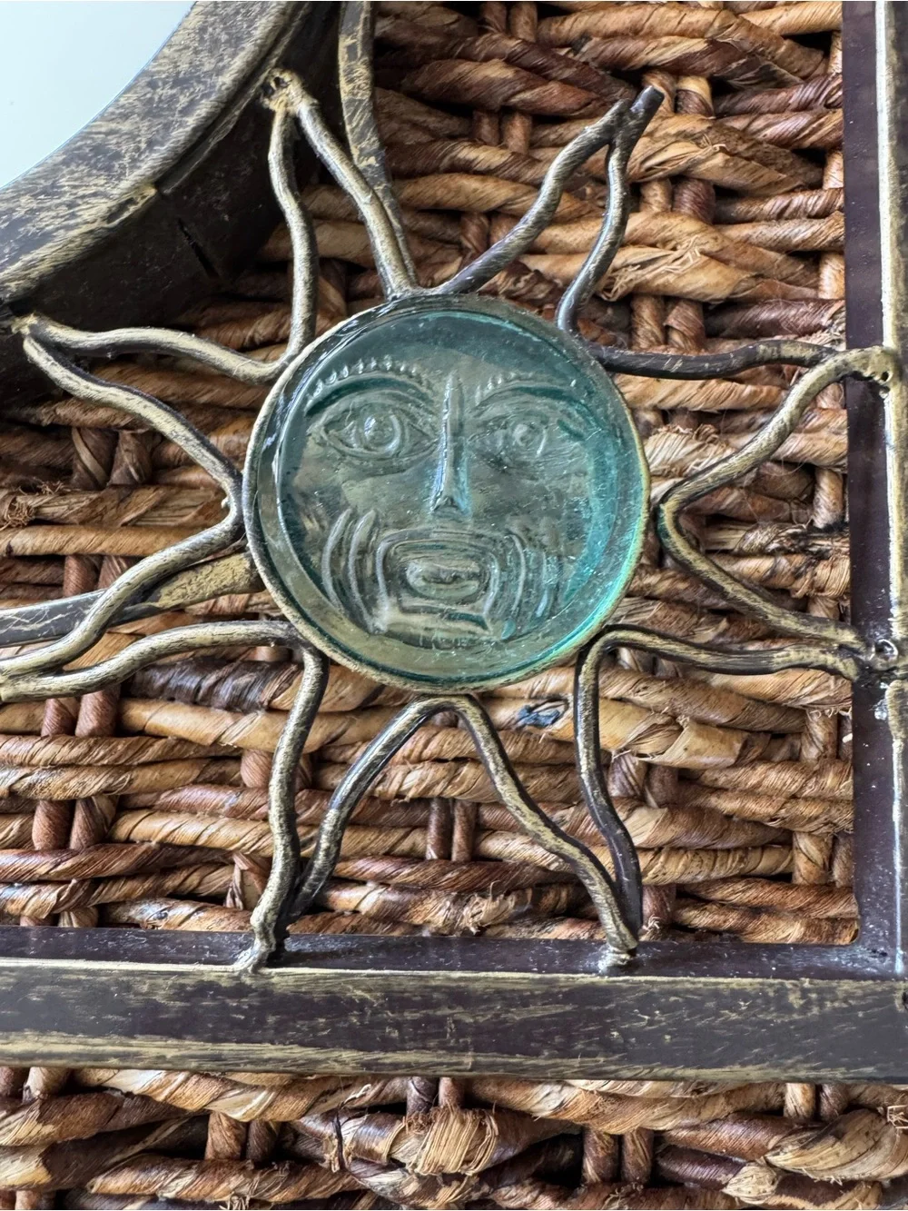 Vintage Celestial Sun Face Wall Mirror | Whimsygoth Boho Folk Art Metal/Glass